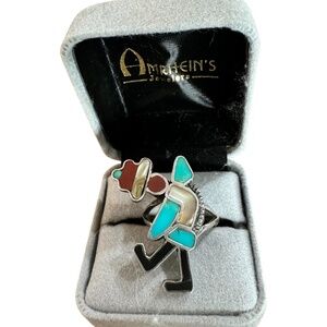 Vintage Multi Stone Zuni Native American Rainbow Dancer Kachina Ring